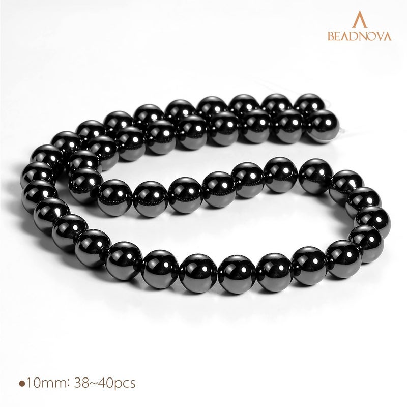 BEADNOVA Natural Hematite Beads Natural Crystal Beads Stone Gemstone Round Loose Energy Healing with Crystal Stretch Cord for Jewelry Making (10mm, 36-38pcs) - Image 2